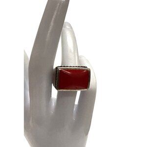 Vintage 925 Sterling Silver Ring  Rectangular  Stone & Ornate Filigree Design